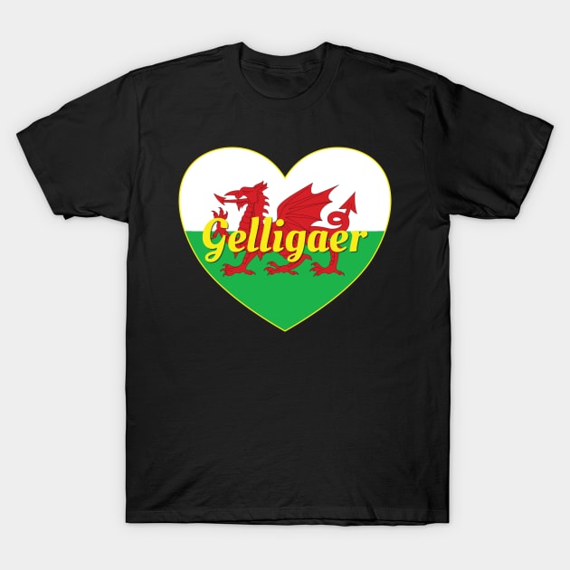 Gelligaer Wales UK Wales Flag Heart T-Shirt by DPattonPD